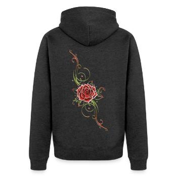Filigranes Tribal mit Rosenblüte, rose - Unisex Premium Bio Zip Hoodie - Anthrazit meliert - Hinten - Nico (187cm)