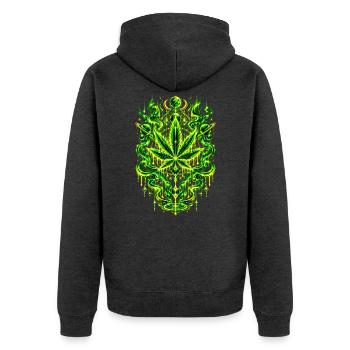 Neon-Kräuterblatt Mandala Design - Unisex Premium Bio Zip Hoodie - Anthrazit meliert - Hinten - Nico (187cm)