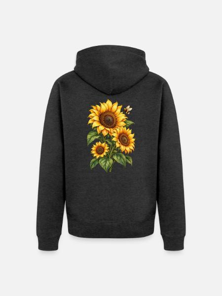 Sonnenblumen mit Hummel Gartenliebe - Unisex Premium Bio Zip Hoodie - Anthrazit meliert