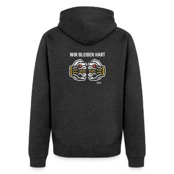 Wir Bleiben Hart – Bold Streetwear - Unisex Premium Bio Zip Hoodie - Anthrazit meliert - Hinten - Nico (187cm)