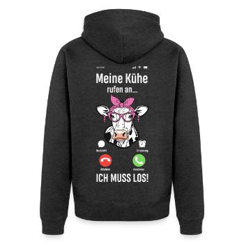 Meine Kühe Rufen An Ich Muss Los Bauer Bäuerin - Unisex Premium Bio Zip Hoodie - Anthrazit meliert - Hinten - Nico (187cm)