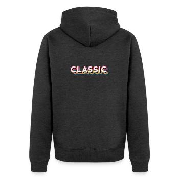 Retro Klassik - Unisex Premium Bio Zip Hoodie - Anthrazit meliert - Hinten - Nico (187cm)