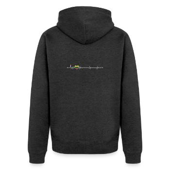 Regenbogenherzschlag-Stolz - Unisex Premium Bio Zip Hoodie - Anthrazit meliert - Hinten - Nico (187cm)