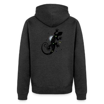 Stilisierter Gecko im klaren Vektorstil - Unisex Premium Bio Zip Hoodie - Anthrazit meliert - Hinten - Nico (187cm)