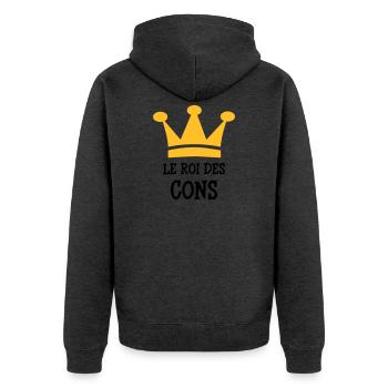 Der König von Cons - Unisex Premium Bio Zip Hoodie - Anthrazit meliert - Hinten - Nico (187cm)