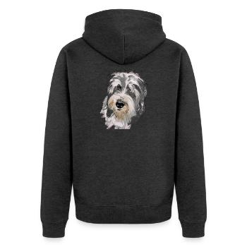 Bearded Collie - Unisex Premium Bio Zip Hoodie - Anthrazit meliert - Hinten - Nico (187cm)
