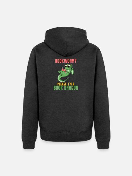 Bücher Drache Geschenk - Unisex Premium Bio Zip Hoodie - Anthrazit meliert