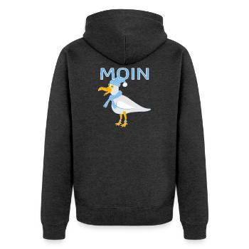 Lustige Möwe - Unisex Premium Bio Zip Hoodie - Anthrazit meliert - Hinten - Nico (187cm)