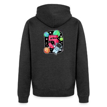 5 anniversaire garçon - 5 ans - J’ai 5 ans - Veste à capuche bio Premium Unisexe - anthracite chiné - Dos - Nico (187cm)
