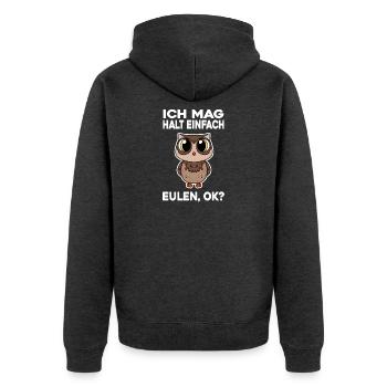 Ich mag halt einfach Eulen - Unisex Premium Bio Zip Hoodie - Anthrazit meliert - Hinten - Nico (187cm)