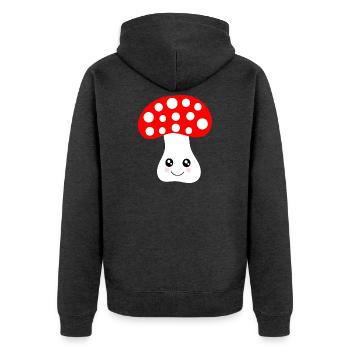 Kawaii, champignon, crapaud - Veste à capuche bio Premium Unisexe - anthracite chiné - Dos - Nico (187cm)