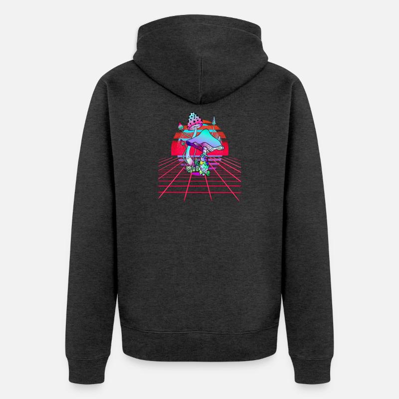 Champignons Psychédéliques - Retro Wave Sunset - Veste à capuche bio Premium Unisexe - anthracite chiné