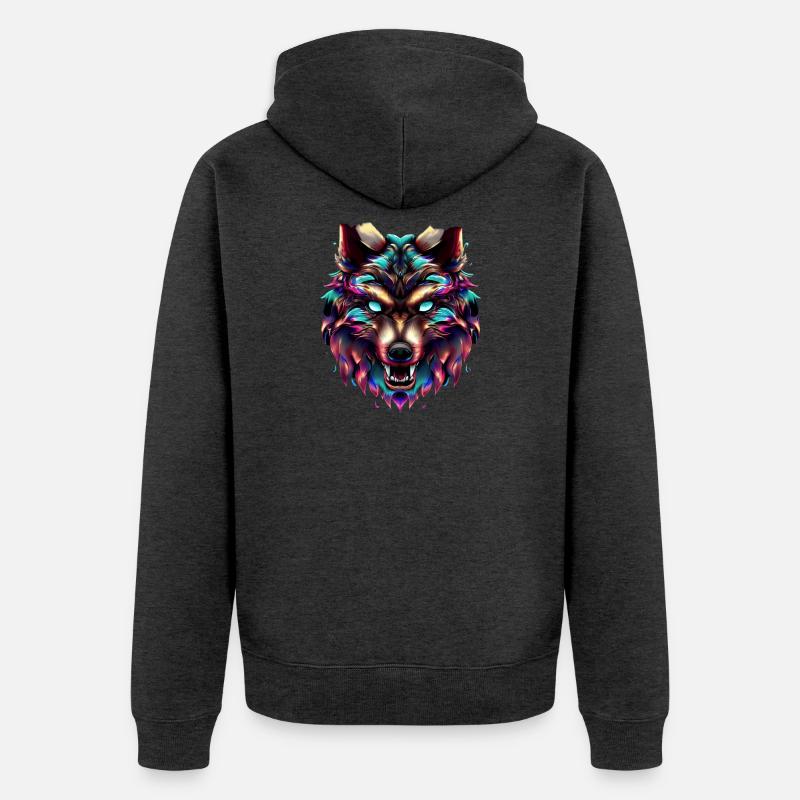 Wolf’s Head Synthwave Wolf - Veste à capuche bio Premium Unisexe - anthracite chiné