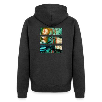 Abstrakte Landschaft mit leuchtenden Farben - Unisex Premium Bio Zip Hoodie - Anthrazit meliert - Hinten - Nico (187cm)