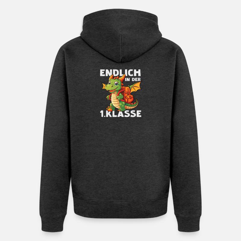 Drache 1 Klasse Einschulung Schule Drachen Spruch - Unisex Premium Bio Zip Hoodie - Anthrazit meliert