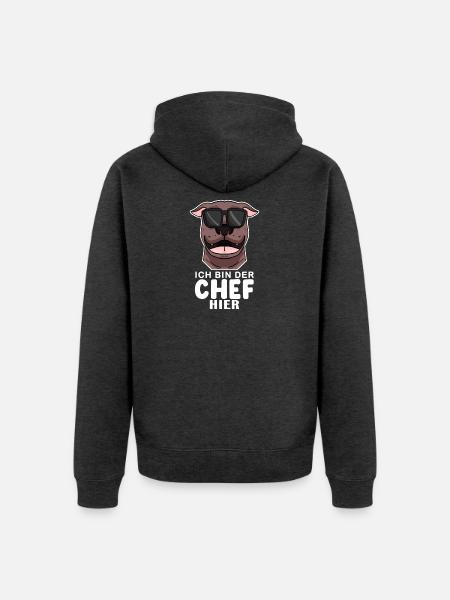 Chef Spruch Anführer Hund - Unisex Premium Bio Zip Hoodie - Anthrazit meliert