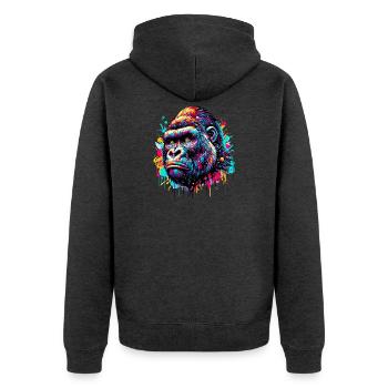 Gorilla - Unisex Premium Organic Zip Hoodie - heather anthracite - Back - Nico (187cm)