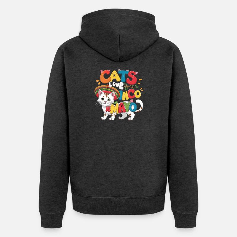 Fiesta Cat sur le thème du Cinco de Mayo - Veste à capuche bio Premium Unisexe - anthracite chiné