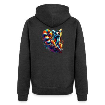 Lemur - Unisex Premium Bio Zip Hoodie - Anthrazit meliert - Hinten - Nico (187cm)