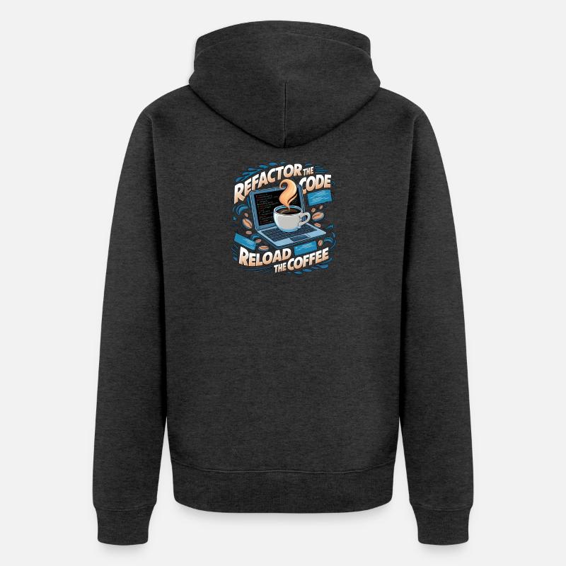 Programmers generate code from coffee - Unisex Premium Organic Zip Hoodie - heather anthracite