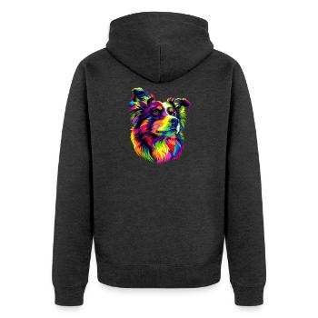 Australian Shepherd Bunte Farben Pop Art Aussie - Unisex Premium Bio Zip Hoodie - Anthrazit meliert - Hinten - Nico (187cm)