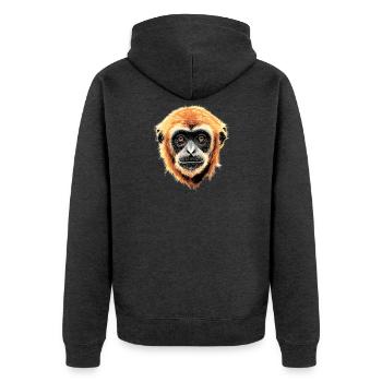 Gibbon Affe Weißhandgibbon Monkey Süße Lar Gibbons - Unisex Premium Bio Zip Hoodie - Anthrazit meliert - Hinten - Nico (187cm)