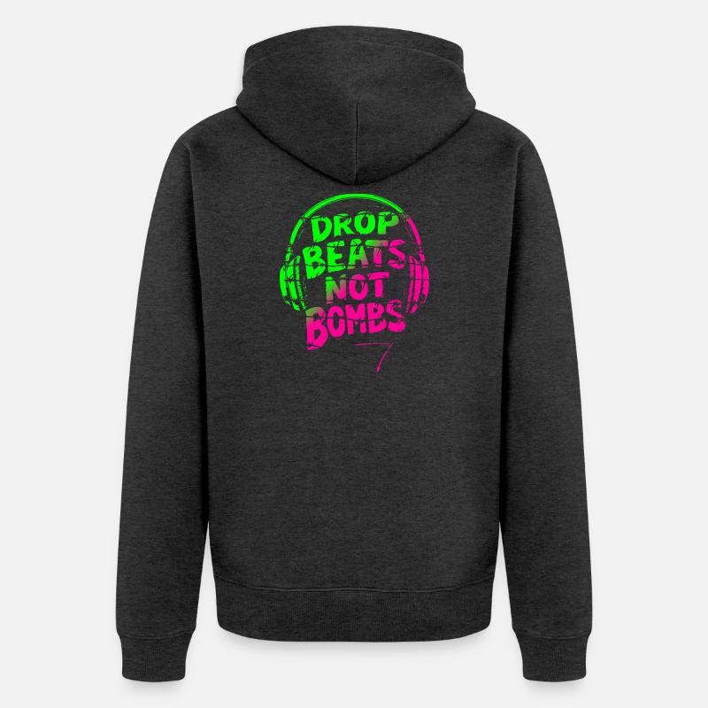 Drop Beats Not Bombs vert rose - Veste à capuche bio Premium Unisexe - anthracite chiné