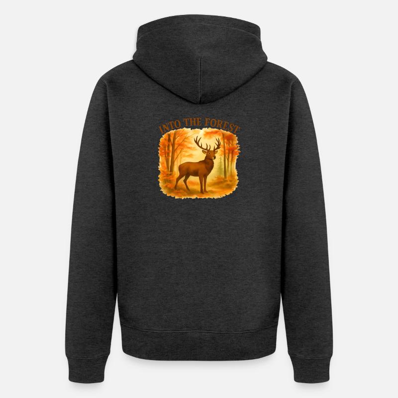 Dans la forêt – Cerf d'automne - Veste à capuche bio Premium Unisexe - anthracite chiné