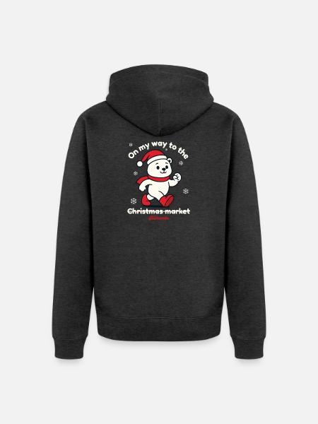Weihnachtsmarkt - Eisbär Glühwein - Unisex Premium Bio Zip Hoodie - Anthrazit meliert