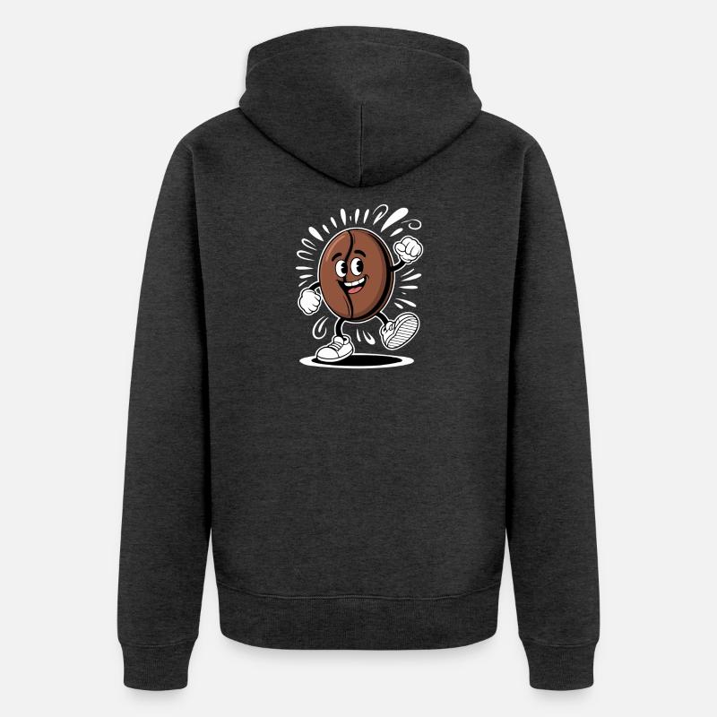 Café Dancing Grain Dessin Animé Café - Veste à capuche bio Premium Unisexe - anthracite chiné