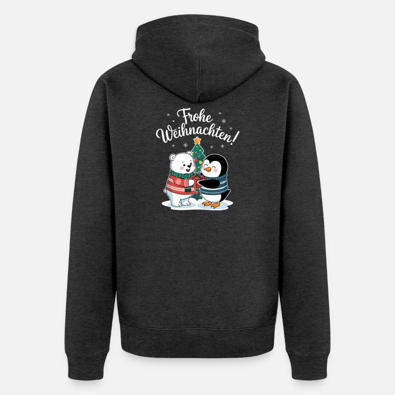 Eisbär Pinguin Weihnachtspullover süß Weihnachten - Unisex Premium Bio Zip Hoodie - Anthrazit meliert