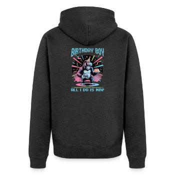 Birthday Gamer VR - Unisex Premium Bio Zip Hoodie - Anthrazit meliert - Hinten - Nico (187cm)