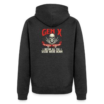 Gen X Badass Generation Retro Nostalgie Zitat - Unisex Premium Bio Zip Hoodie - Anthrazit meliert - Hinten - Nico (187cm)
