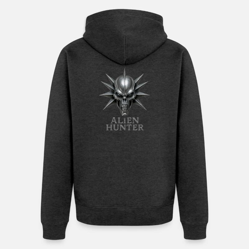 Emblème du Crâne du Chasseur Extraterrestre - Veste à capuche bio Premium Unisexe - anthracite chiné