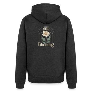 Sanfte Vintage-Margerite - Unisex Premium Bio Zip Hoodie - Anthrazit meliert - Hinten - Nico (187cm)