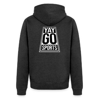 Yay Go Sports Sarkastisch Lustig Anti Sport Humor - Unisex Premium Bio Zip Hoodie - Anthrazit meliert - Hinten - Nico (187cm)
