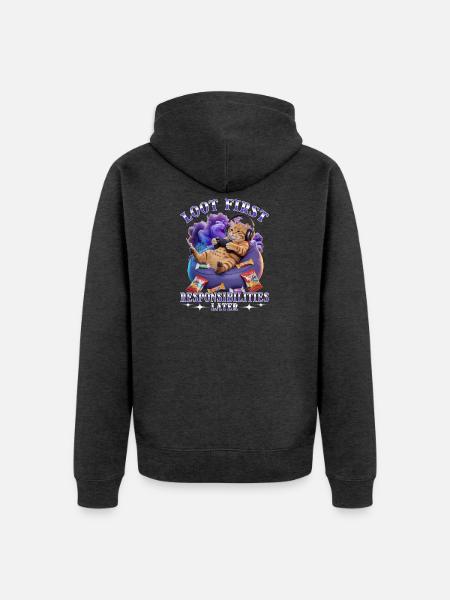 Funny Gaming Gamer Cat - Unisex Premium Bio Zip Hoodie - Anthrazit meliert