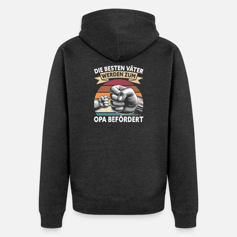 Die Besten Väter Werden Zum Opa Befördert - Unisex Premium Bio Zip Hoodie - Anthrazit meliert