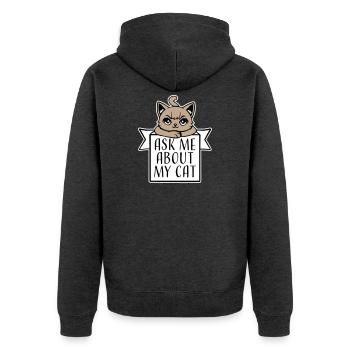 Ask Me About My Cat Katze Haustier Liebe Tierliebe - Unisex Premium Bio Zip Hoodie - Anthrazit meliert - Hinten - Nico (187cm)