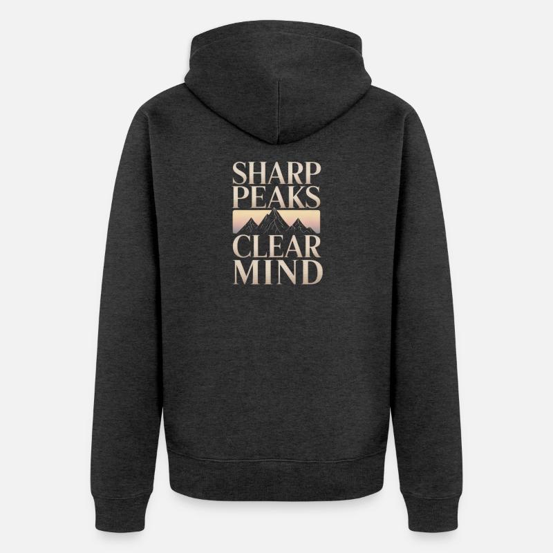 Sharp Peaks Clear Mind Mountain Design - Unisex Premium Bio Zip Hoodie - Anthrazit meliert