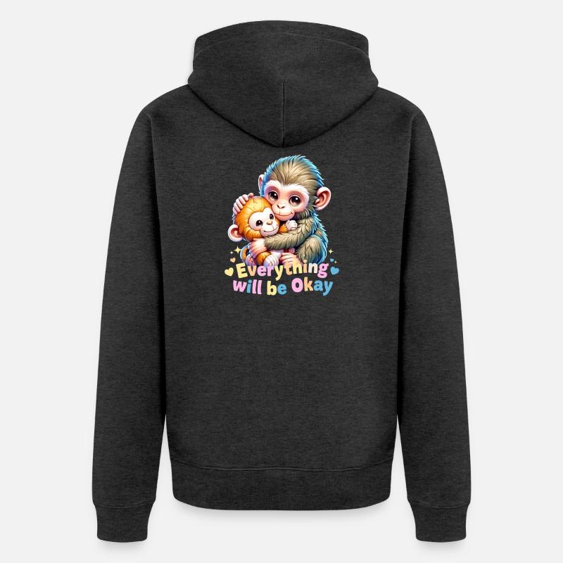 Alles wird gut, Affenumarmung - Unisex Premium Bio Zip Hoodie - Anthrazit meliert