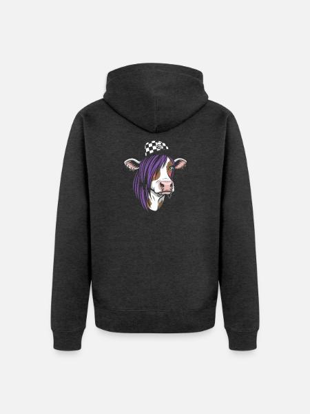 Punk Kuh mit Lila Haar - Unisex Premium Bio Zip Hoodie - Anthrazit meliert