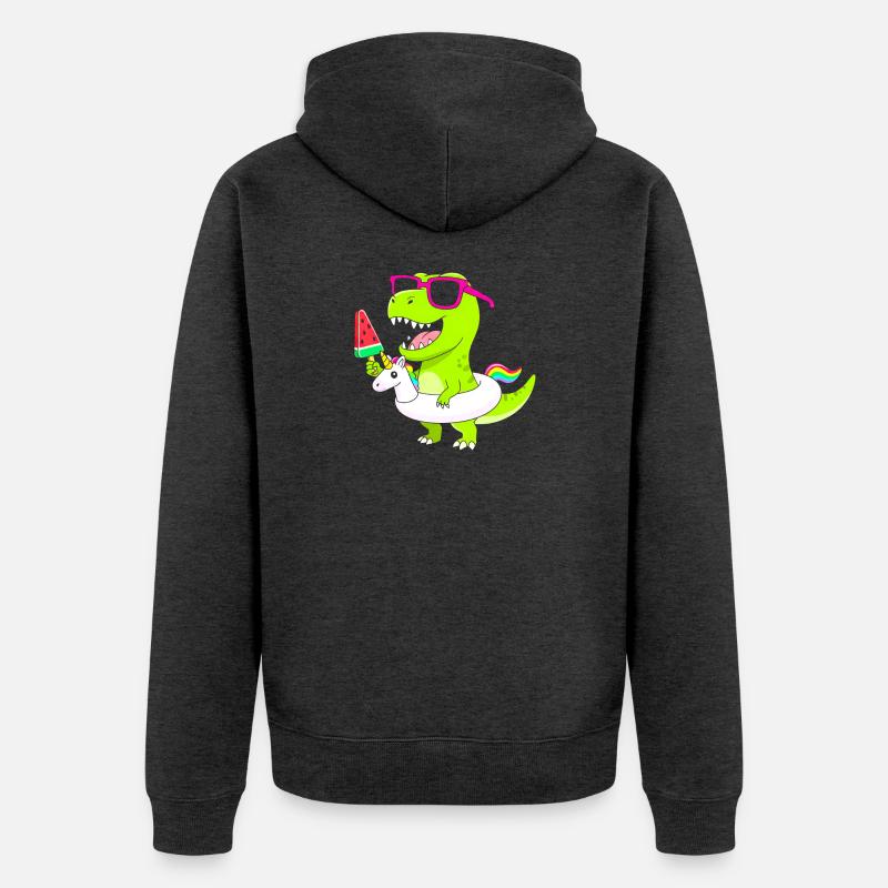 Neon-Dino mit Eis und Einhorn - Unisex Premium Bio Zip Hoodie - Anthrazit meliert