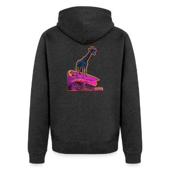 Surfer Giraffe - Unisex Premium Bio Zip Hoodie - Anthrazit meliert - Hinten - Nico (187cm)