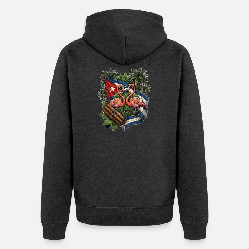 Flamant flamant drapeau cubain - Veste à capuche bio Premium Unisexe - anthracite chiné