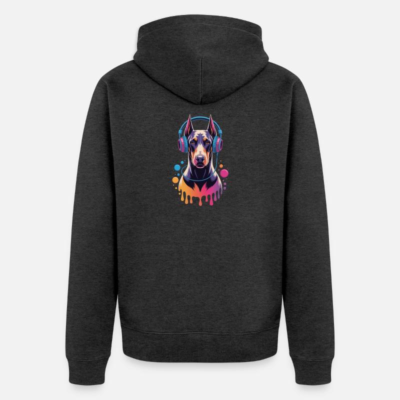Doberman avec casque - Veste à capuche bio Premium Unisexe - anthracite chiné