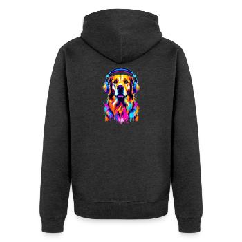 Golden Retriever avec des écouteurs - Veste à capuche bio Premium Unisexe - anthracite chiné - Dos - Nico (187cm)