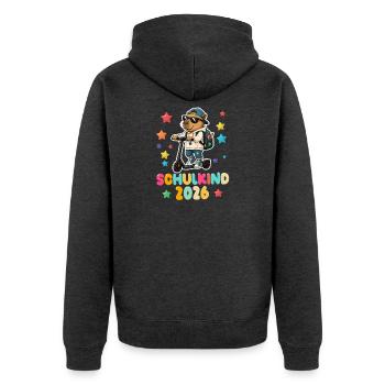 Einschulung Schulkind 2026 Junge Mädchen Cabybara - Unisex Premium Bio Zip Hoodie - Anthrazit meliert - Hinten - Nico (187cm)