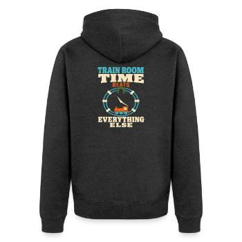 Zugzimmer Modellbahn Modellbahn Papa Geschenk - Unisex Premium Bio Zip Hoodie - Anthrazit meliert - Hinten - Nico (187cm)