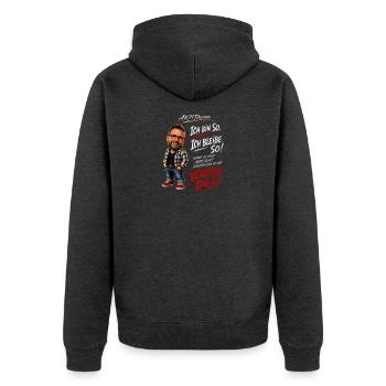 Lustiger Männerspruch – Ich bin so. Ich bleib so. - Unisex Premium Bio Zip Hoodie - Anthrazit meliert - Hinten - Nico (187cm)